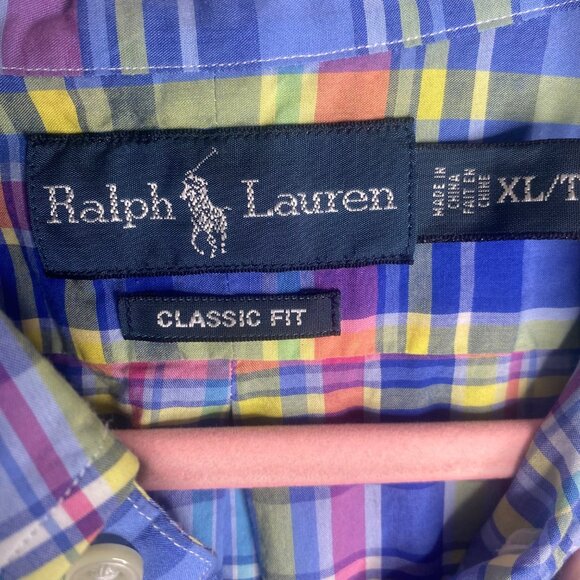 Ralph Lauren Button Down Shirt Mens XL Blue Plaid Short Sleeve  Classic Fit Cott - Picture 2 of 11
